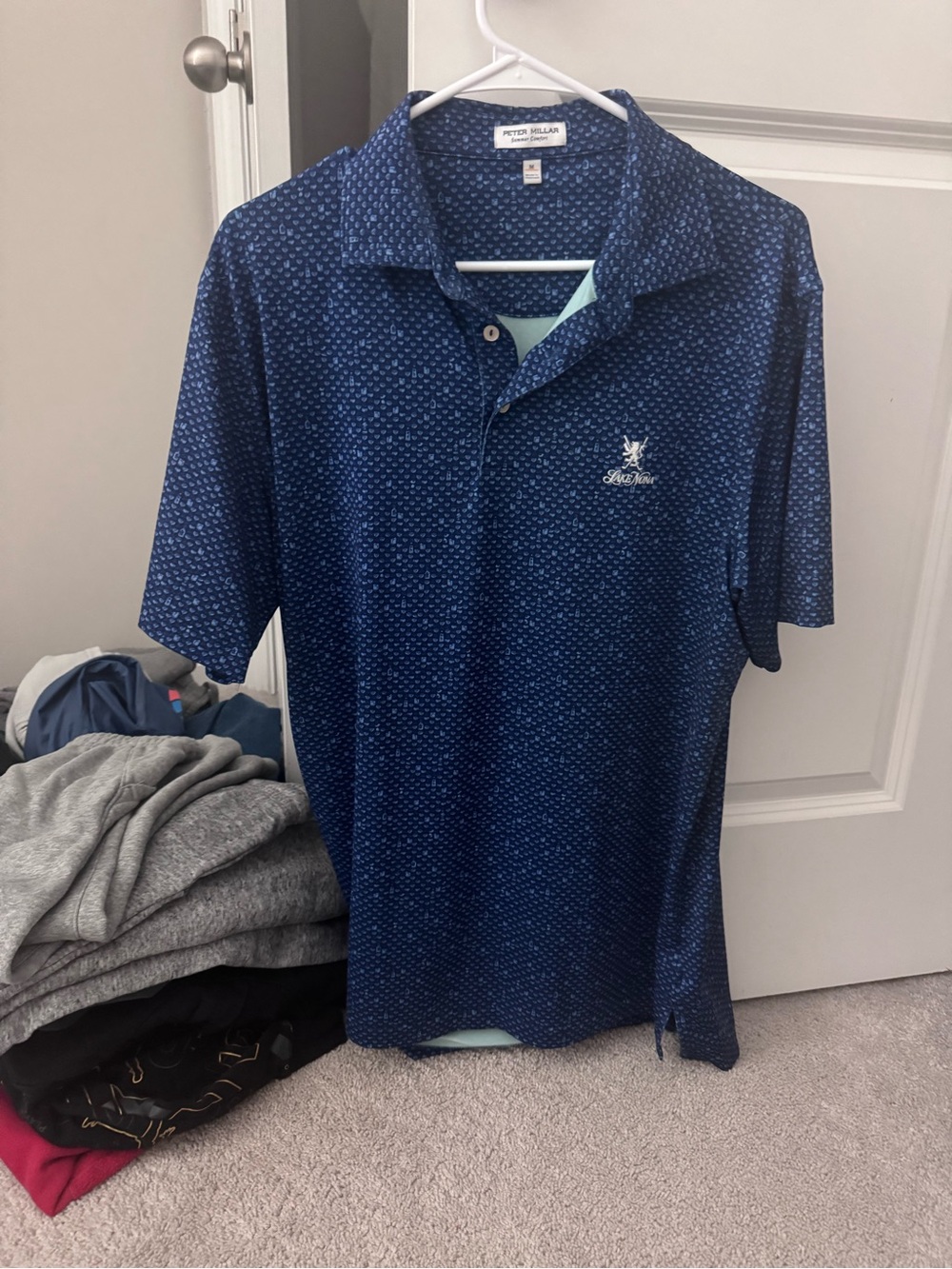 Peter Millar Blue Micro-Print Polo